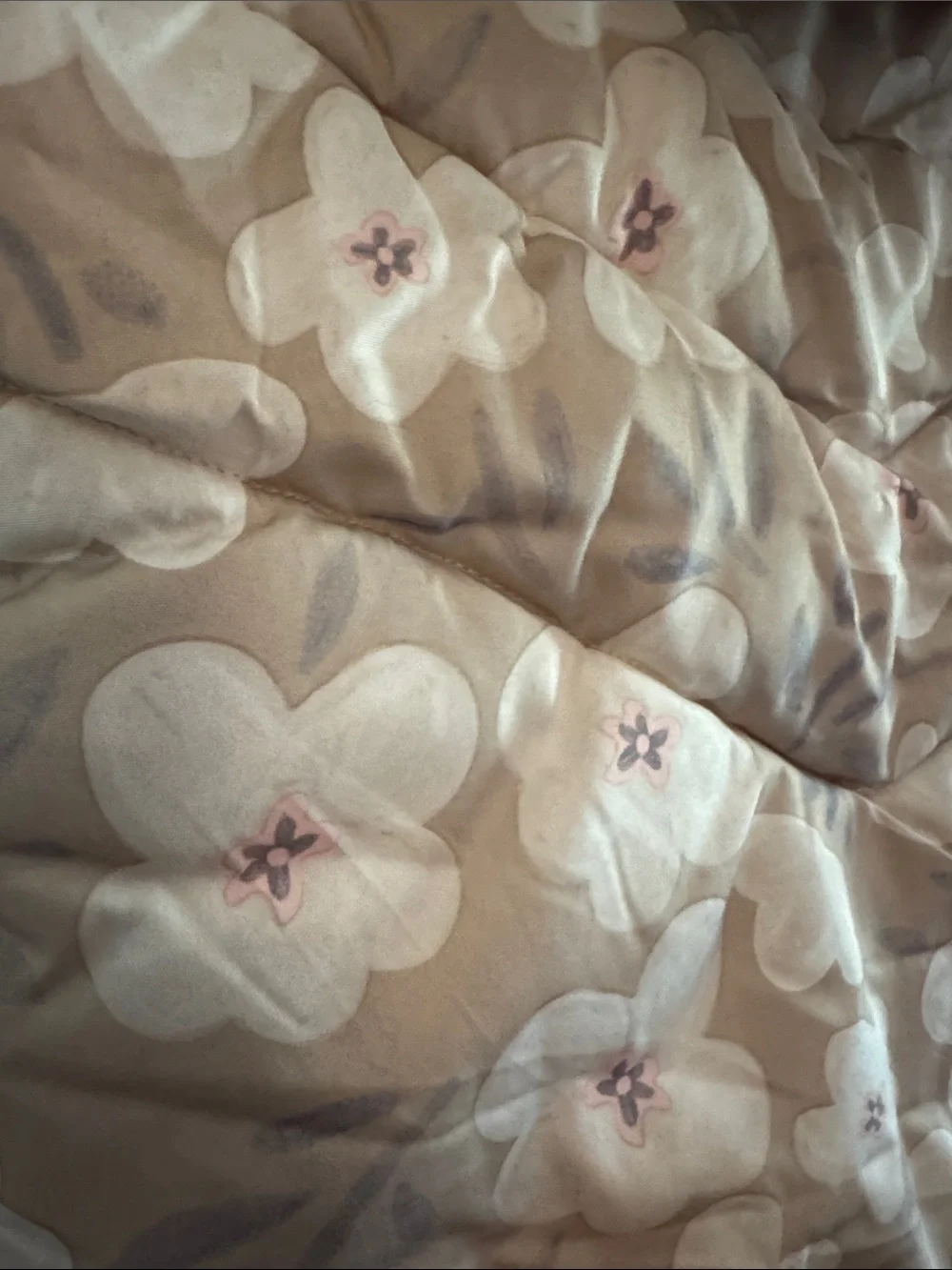Carter's Beige Floral Puffer Jacket with Faux Fur Hood